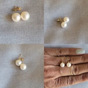 White Pearls Studs Earrings, 14k yellow gold